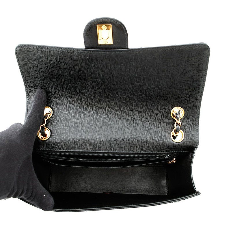 シャネル チェーンショルダーバッグ マトラッセ ココマーク シングルフラップ キャビアスキン CHANEL 黒