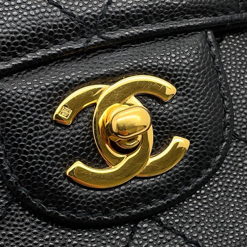 シャネル チェーンショルダーバッグ マトラッセ ココマーク シングルフラップ キャビアスキン CHANEL 黒