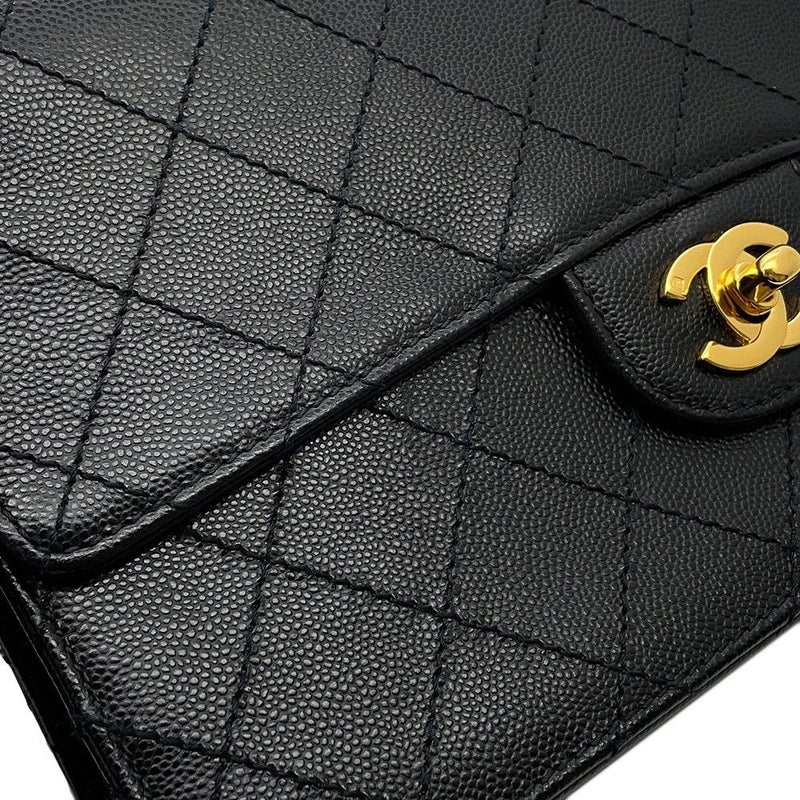 シャネル チェーンショルダーバッグ マトラッセ ココマーク シングルフラップ キャビアスキン CHANEL 黒