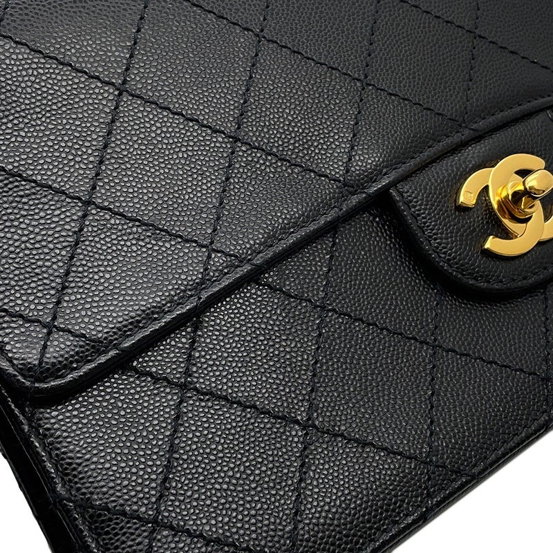 シャネル チェーンショルダーバッグ マトラッセ ココマーク シングルフラップ キャビアスキン CHANEL 黒