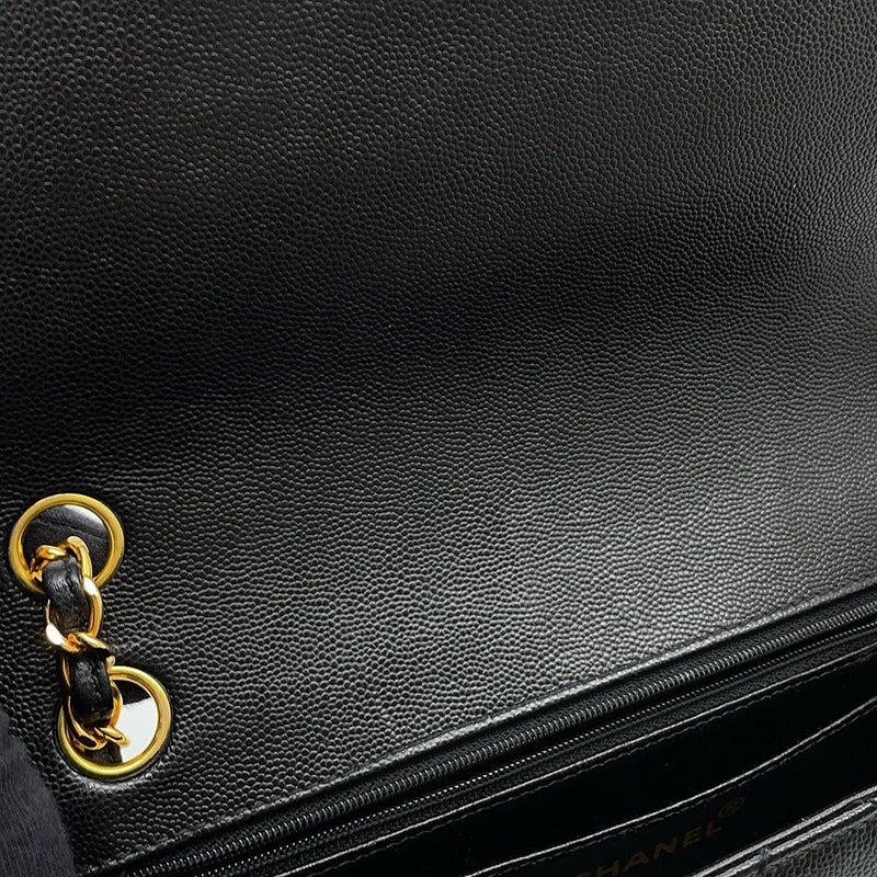シャネル チェーンショルダーバッグ マトラッセ ココマーク シングルフラップ キャビアスキン CHANEL 黒