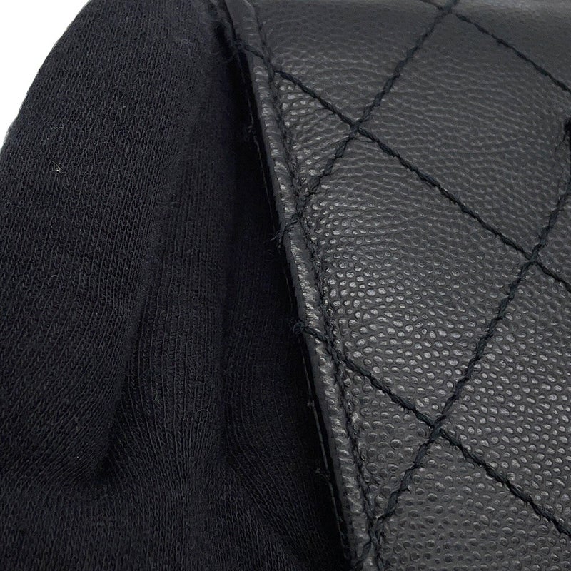 シャネル チェーンショルダーバッグ マトラッセ ココマーク シングルフラップ キャビアスキン CHANEL 黒