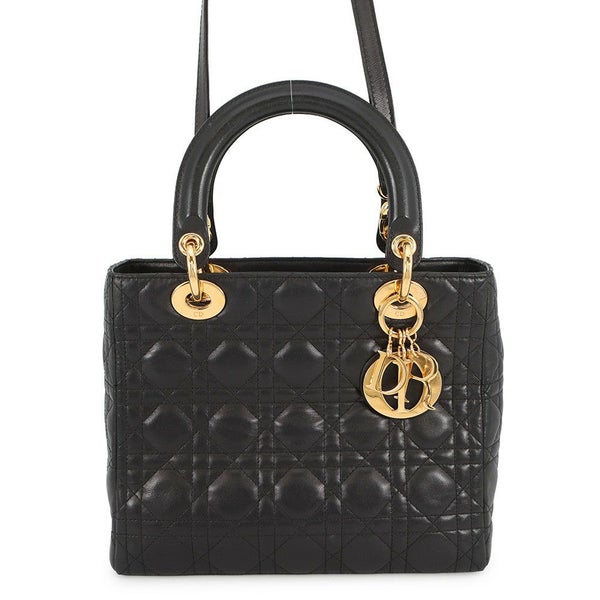 ディオール ハンドバッグ レディディオール カナージュ ミディアム レザー Christian Dior 2way 黒