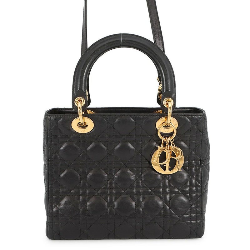 ディオール ハンドバッグ レディディオール カナージュ ミディアム レザー Christian Dior 2way 黒