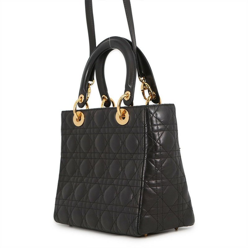 ディオール ハンドバッグ レディディオール カナージュ ミディアム レザー Christian Dior 2way 黒