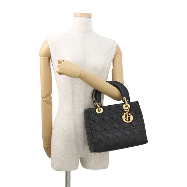 ディオール ハンドバッグ レディディオール カナージュ ミディアム レザー Christian Dior 2way 黒