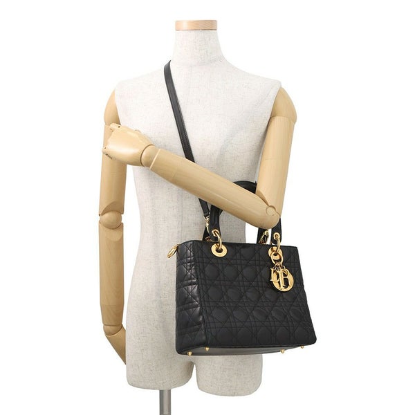 ディオール ハンドバッグ レディディオール カナージュ ミディアム レザー Christian Dior 2way 黒