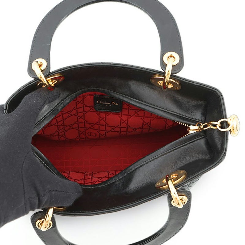 ディオール ハンドバッグ レディディオール カナージュ ミディアム レザー Christian Dior 2way 黒
