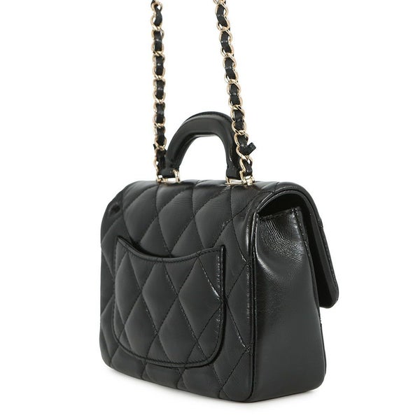 シャネル ハンドバッグ ココマーク マトラッセ ミニ トップハンドル シャイニーカーフレザー AS4543 2way 黒