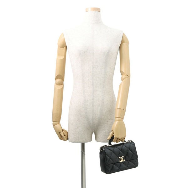 シャネル ハンドバッグ ココマーク マトラッセ ミニ トップハンドル シャイニーカーフレザー AS4543 2way 黒