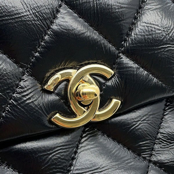 シャネル ハンドバッグ ココマーク マトラッセ ミニ トップハンドル シャイニーカーフレザー AS4543 2way 黒