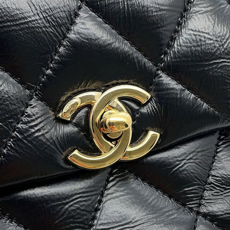 シャネル ハンドバッグ ココマーク マトラッセ ミニ トップハンドル シャイニーカーフレザー AS4543 2way 黒