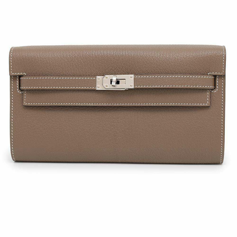 HERMES エルメス　ケリーウォレット　シェーブル　エトゥープ 136 エルメス ケリーウォレット ロング トゥーゴー エトゥープ/シルバー