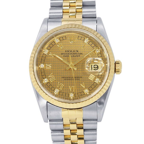 ロレックス デイトジャスト S番 SS/K18YG 116233G ROLEX 腕時計 シャンパン/ハウンドトゥース文字盤 10Pダイヤ