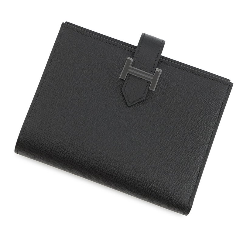 エルメス 二つ折り財布 ベアンコンパクト ブラック/ブラック金具 ヴォーマダム W刻印 黒
