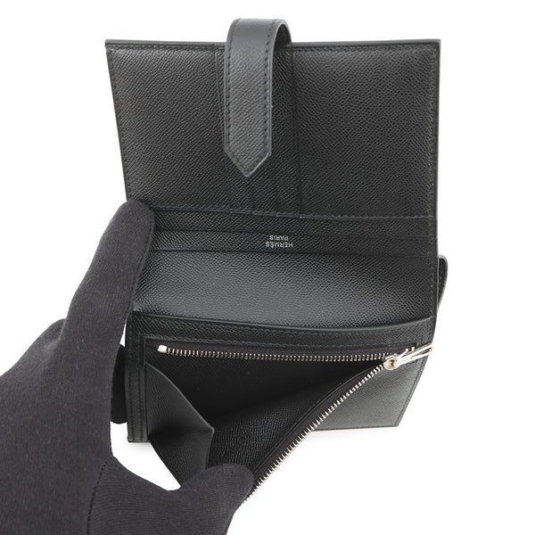 エルメス 二つ折り財布 ベアンコンパクト ブラック/ブラック金具 ヴォーマダム W刻印 黒