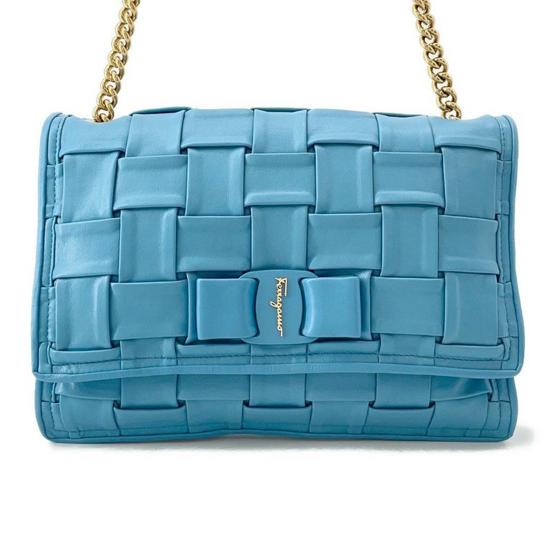 フェラガモ チェーンショルダーバッグ VIVA BOW ヴァラリボン レザー 21I446 Ferragamo