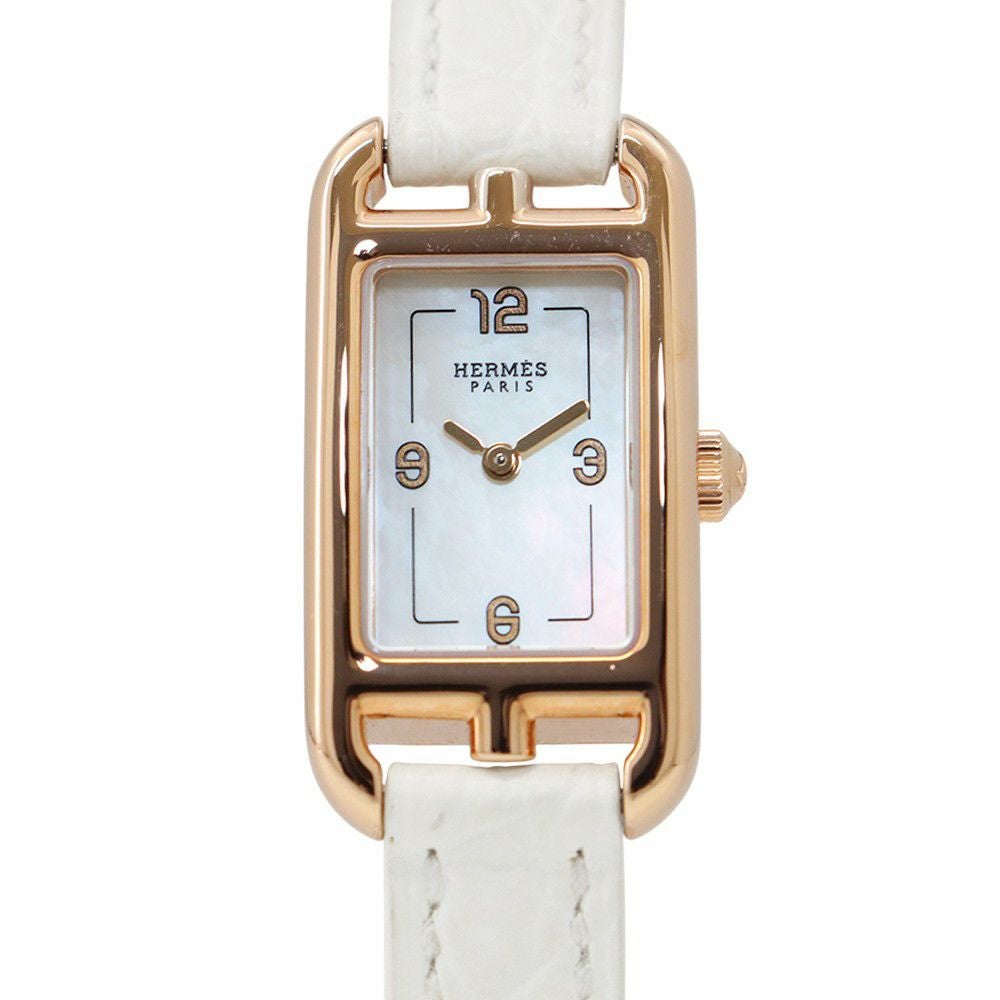 エルメス HERMES 腕時計 ナンタケット NA2.170/W049575WW00 レクタンギュラー ホワイトシェル文字盤 グレー アリゲーター レザーベルト K18PG クオーツアナログ 【箱・保付き】 【中古】 エルメス HERMES 腕時計 ナンタケット NA2.170/W049575WW00