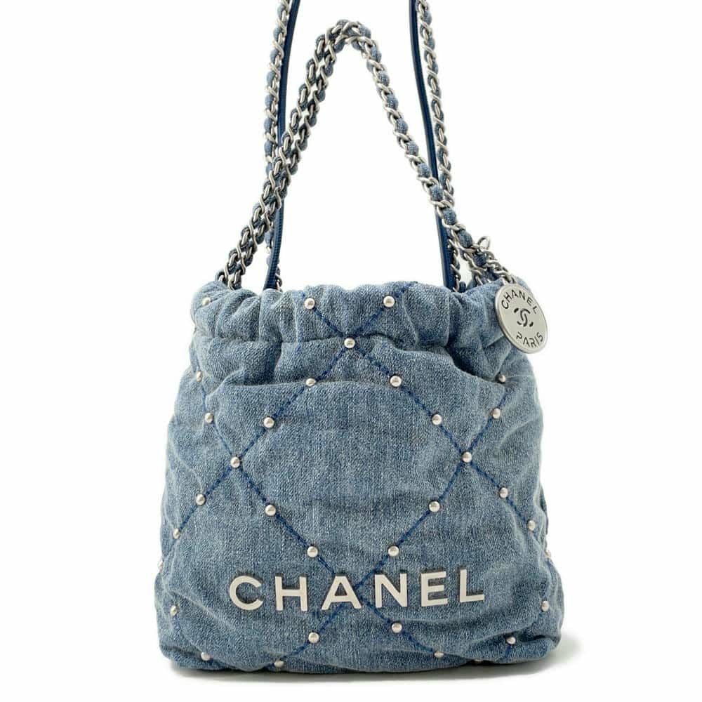 シャネル チェーンショルダーバッグ CHANEL22 ミニ デニム パール
