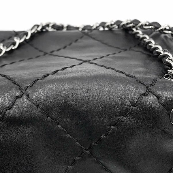 シャネル チェーンショルダーバッグ マトラッセ ココマーク ワイルドステッチ ダブルチェーン ラムスキン A34327 黒
