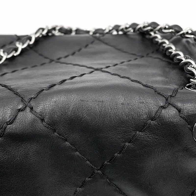 シャネル チェーンショルダーバッグ マトラッセ ココマーク ワイルドステッチ ダブルチェーン ラムスキン A34327 黒
