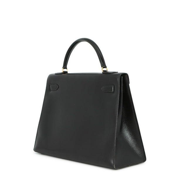 エルメス ハンドバッグ ケリー32 外縫い ブラック/ゴールド金具 ボックスカーフ 〇K刻印 黒 クラシックケリー ヴィンテージ