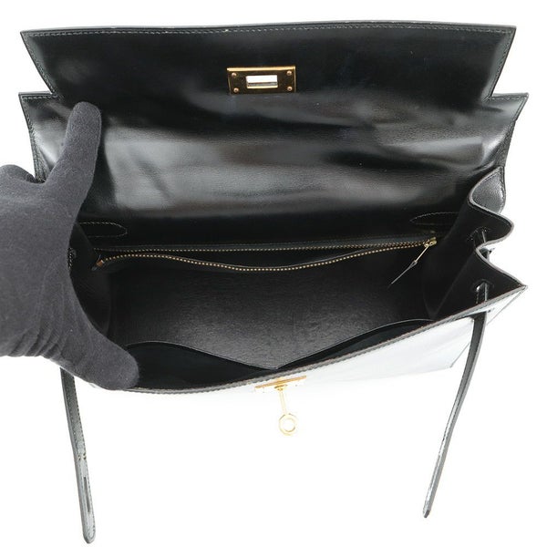 エルメス ハンドバッグ ケリー32 外縫い ブラック/ゴールド金具 ボックスカーフ 〇K刻印 黒 クラシックケリー ヴィンテージ