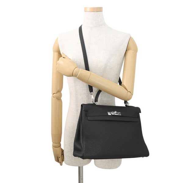 エルメス ハンドバッグ ケリー32 内縫い ブラック/シルバー金具 トゴ □F刻印 2wayショルダー 黒