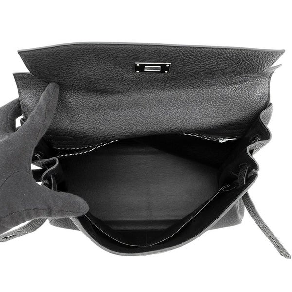 エルメス ハンドバッグ ケリー32 内縫い ブラック/シルバー金具 トゴ □F刻印 2wayショルダー 黒