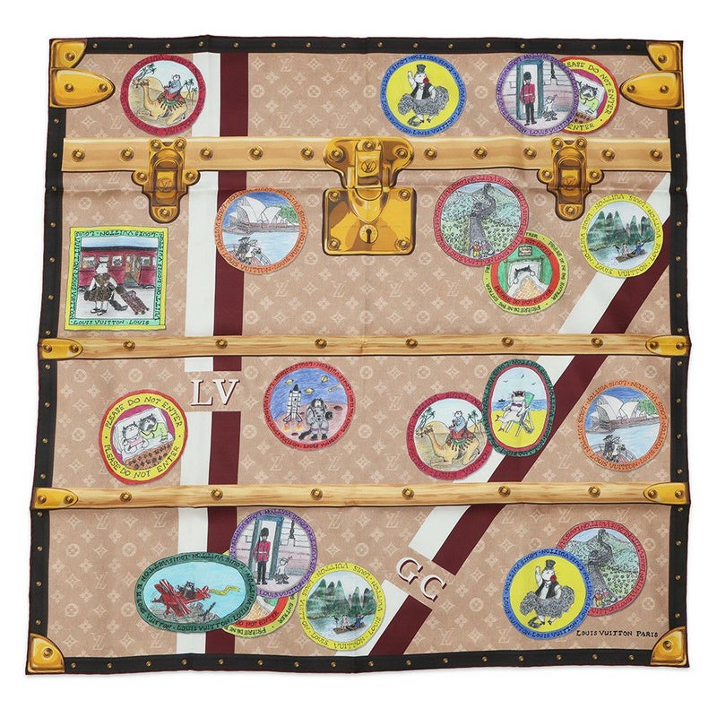 ルイヴィトン スカーフ カレ・マイ LV トランク モノグラム・パターン シルク M96693 LOUIS VUITTON