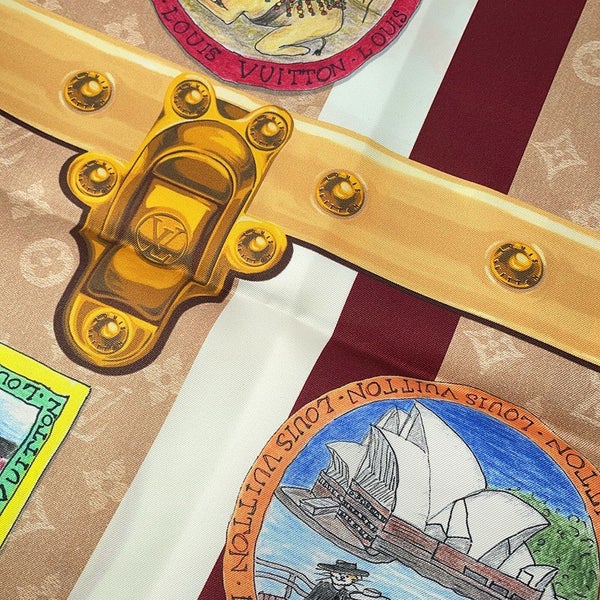 ルイヴィトン スカーフ カレ・マイ LV トランク モノグラム・パターン シルク M96693 LOUIS VUITTON