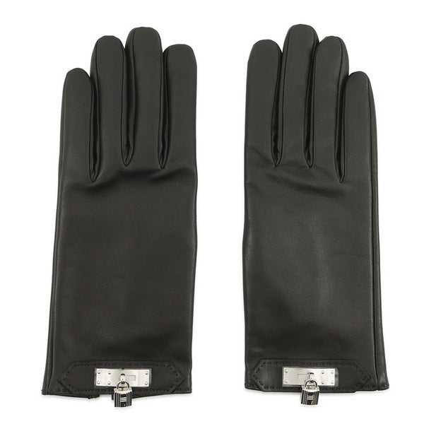 エルメス グローブ ケリー カデナチャーム ラムスキン レディースサイズ7 1/2 HERMES イニシャル入り 手袋 黒