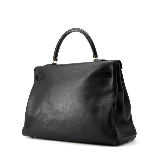 エルメス ハンドバッグ ケリー35 内縫い ブラック/ゴールド金具 ヴォーガリバー Z刻印 HERMES 2wayショルダー 黒