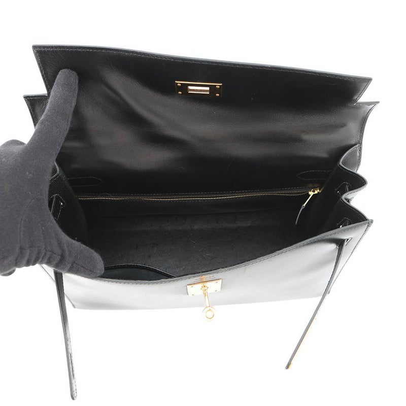 エルメス ハンドバッグ ケリー32 外縫い ブラック/ゴールド金具 ボックスカーフ 〇W刻印 2wayショルダー 黒