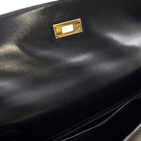 エルメス ハンドバッグ ケリー32 外縫い ブラック/ゴールド金具 ボックスカーフ 〇W刻印 2wayショルダー 黒