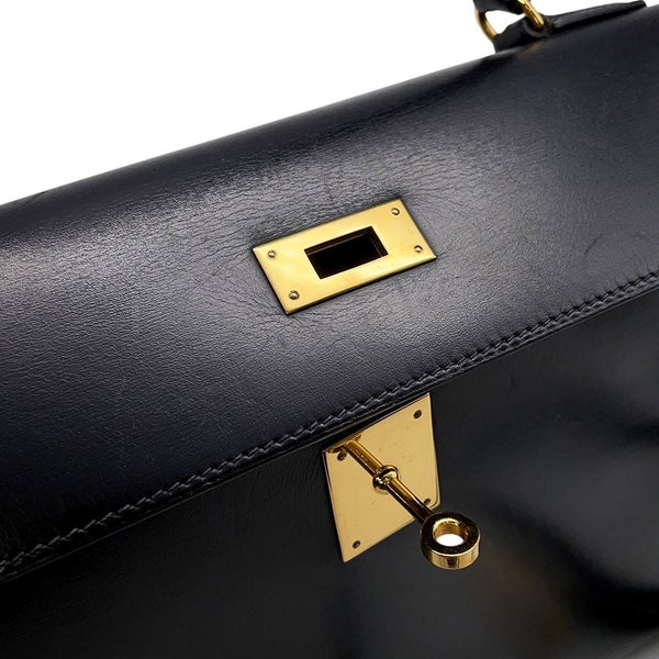 エルメス ハンドバッグ ケリー32 外縫い ブラック/ゴールド金具 ボックスカーフ 〇W刻印 2wayショルダー 黒