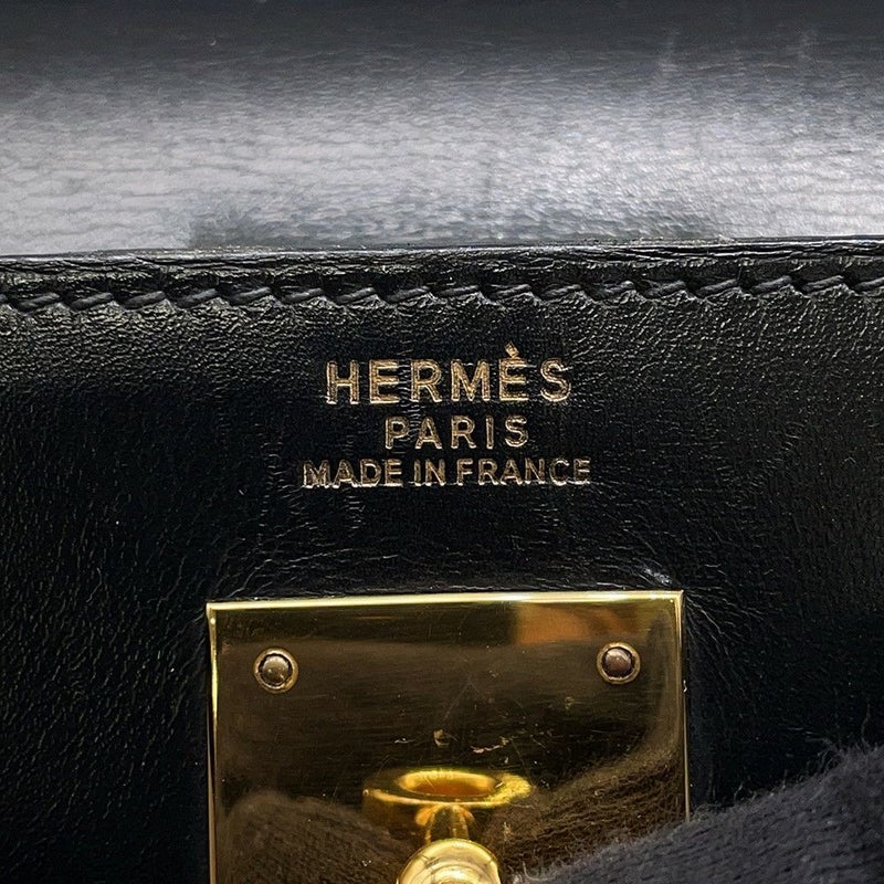 エルメス ハンドバッグ ケリー32 外縫い ブラック/ゴールド金具 ボックスカーフ 〇W刻印 2wayショルダー 黒