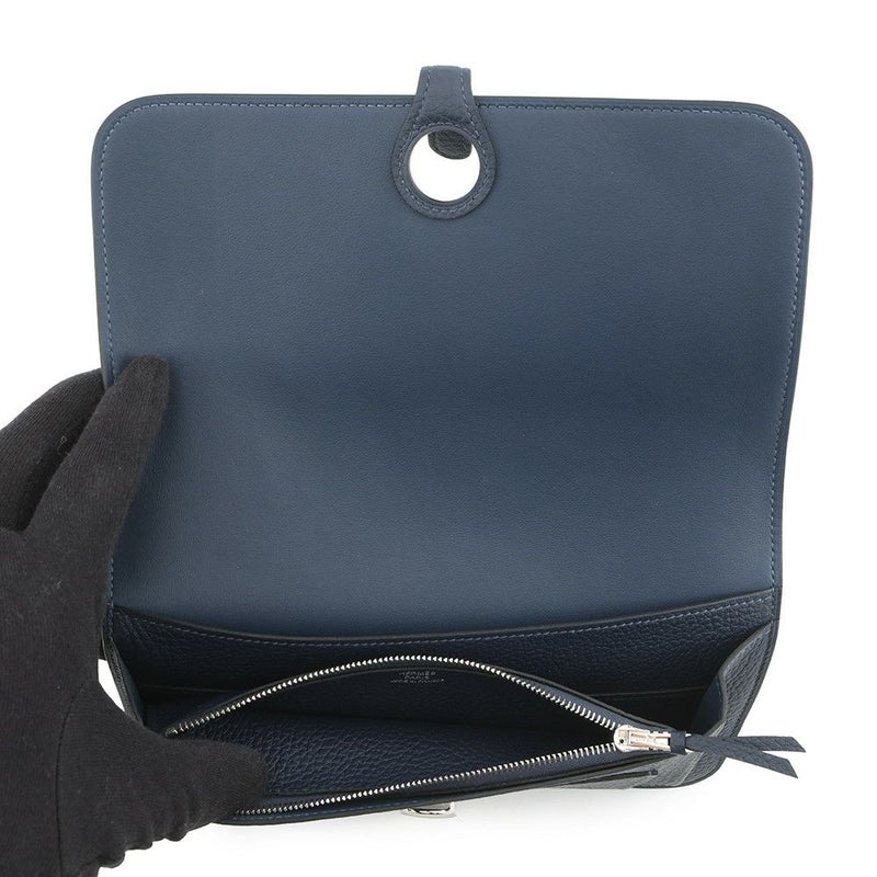 エルメス 長財布 ドゴンGM ブルーネイビー/シルバー金具 トゴ K刻印 HERMES 財布