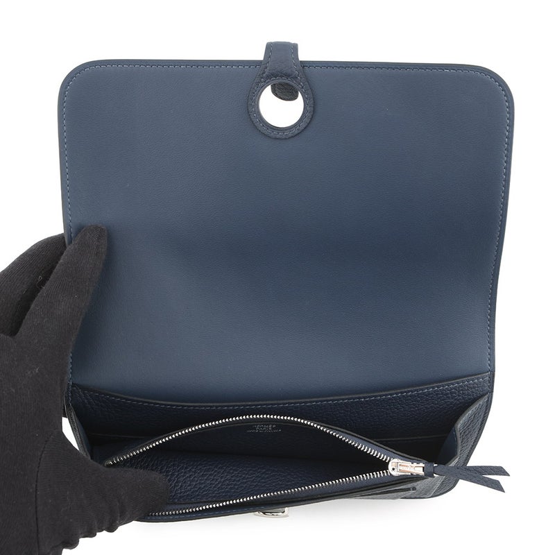 エルメス 長財布 ドゴンGM ブルーネイビー/シルバー金具 トゴ K刻印 HERMES 財布