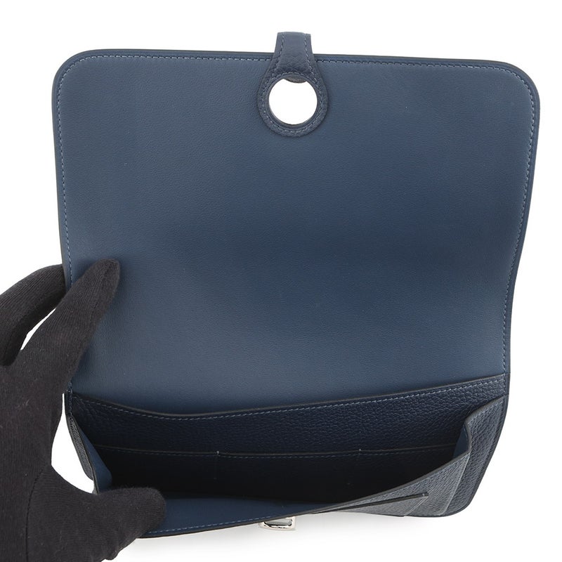 エルメス 長財布 ドゴンGM ブルーネイビー/シルバー金具 トゴ K刻印 HERMES 財布