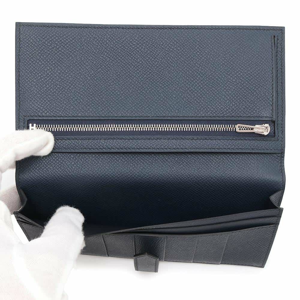 エルメス 長財布 ベアンスフレ ブルーニュイ/シルバー金具 エプソン U
