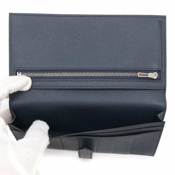 エルメス 長財布 ベアンスフレ ブルーニュイ/シルバー金具 エプソン U刻印 財布