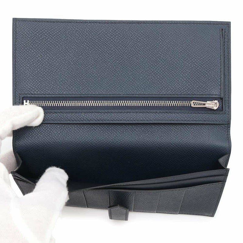 エルメス 長財布 ベアンスフレ ブルーニュイ/シルバー金具 エプソン U刻印 財布
