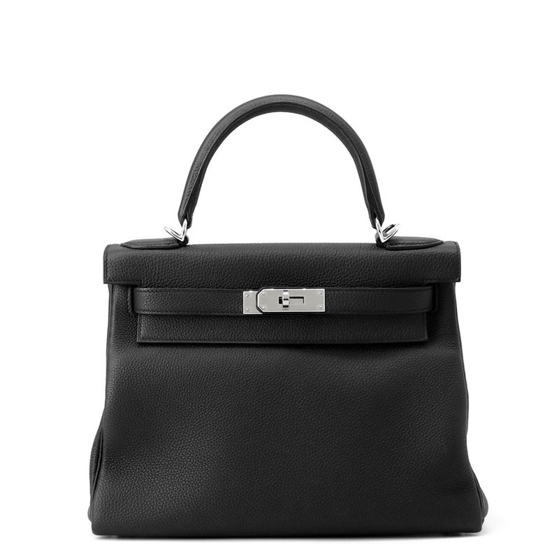 エルメス ハンドバッグ ケリー28 内縫い ブラック/シルバー金具 トゴ Y刻印 2wayショルダー 黒