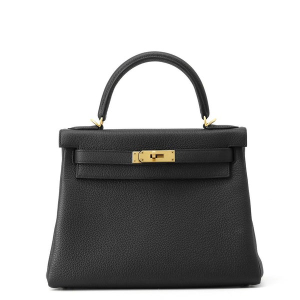 エルメス ハンドバッグ ケリー28 内縫い ブラック/マットゴールド金具 トゴ K刻印 2wayショルダー 黒