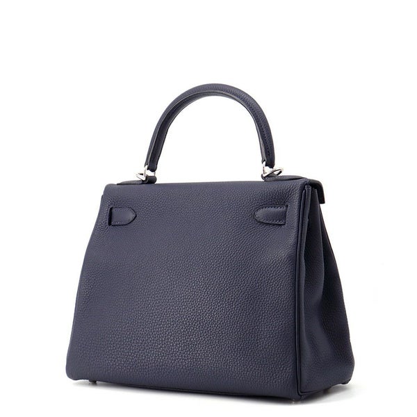 エルメス ハンドバッグ ケリー28 内縫い ブルーニュイ/シルバー金具 トゴ X刻印 ２wayショルダー