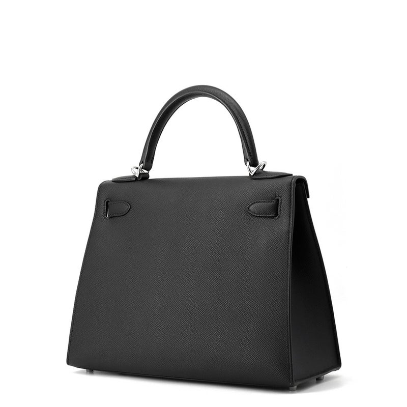 エルメス ハンドバッグ ケリー28 外縫い ブラック/シルバー金具 エプソン W刻印 ２wayショルダー 黒