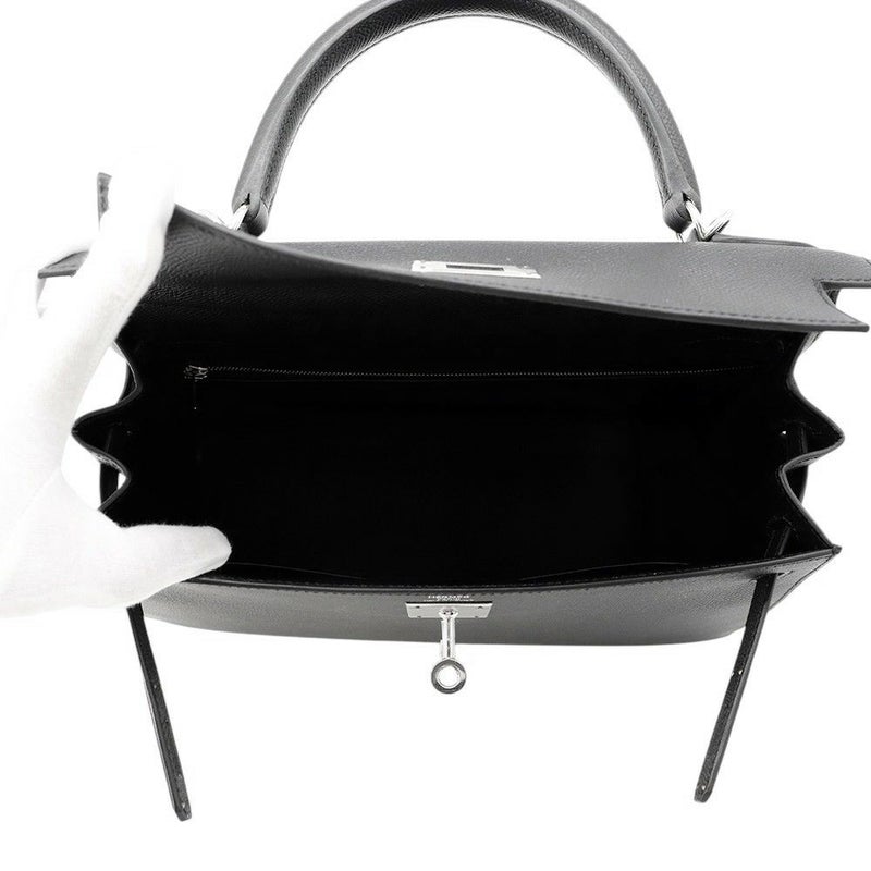 エルメス ハンドバッグ ケリー28 外縫い ブラック/シルバー金具 エプソン W刻印 ２wayショルダー 黒