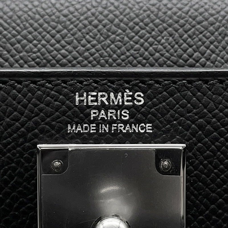 エルメス ハンドバッグ ケリー28 外縫い ブラック/シルバー金具 エプソン W刻印 ２wayショルダー 黒