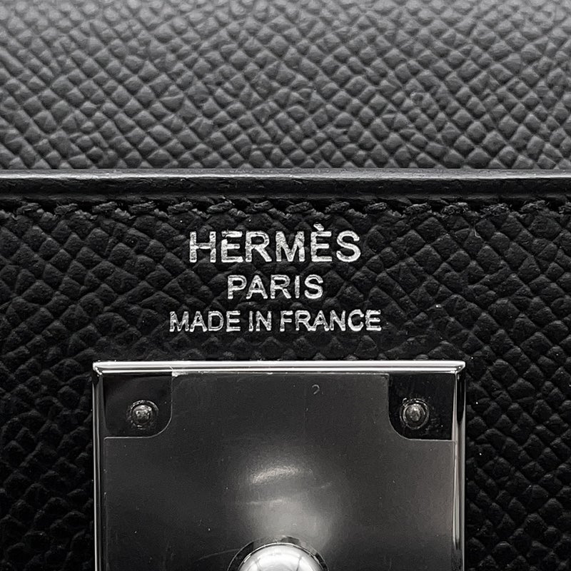 エルメス ハンドバッグ ケリー28 外縫い ブラック/シルバー金具 エプソン W刻印 ２wayショルダー 黒